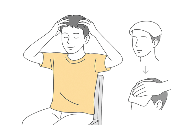 自宅で行う頭皮マッサージで血行を促す男性のイメージ