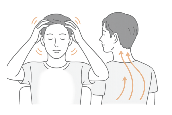 頭皮マッサージで血行を促進し首・肩のこりをほぐす男性のイメージ