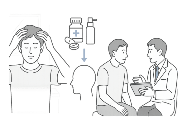 AGA治療と頭皮ケアを並行して行う男性のイメージイラスト