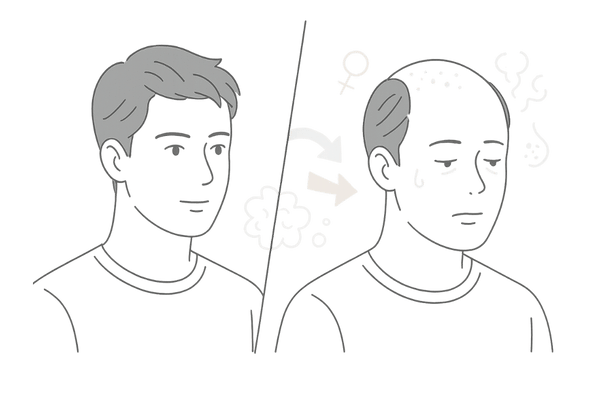 頭皮の臭いとAGA進行の関係イメージ（皮脂と薄毛が悪循環する男性）