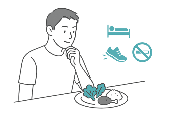 食事・睡眠・生活習慣を整えて頭皮環境を改善する男性のイメージ