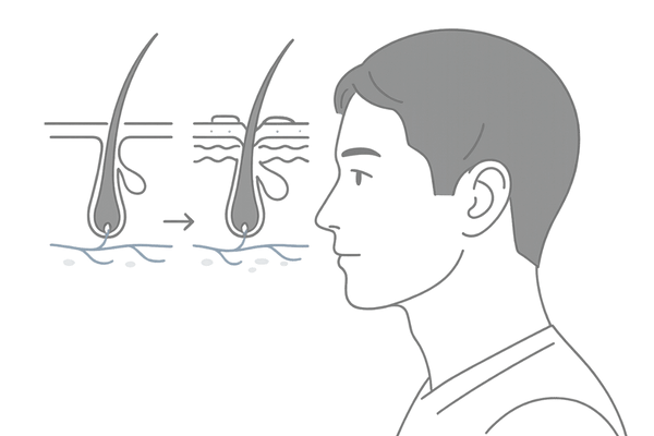 頭皮のかさぶたとフケが生じるメカニズム｜頭皮構造と角質のイメージ図