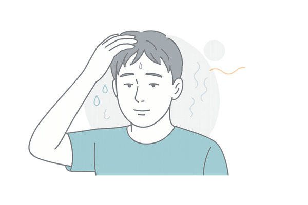 頭皮の皮脂によるべたつきとにおいに悩む男性のイメージイラスト