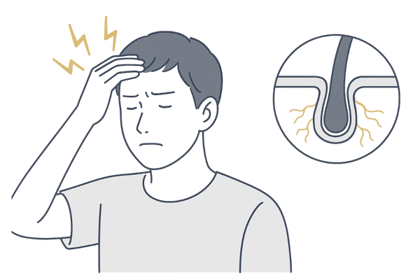 頭皮がピリピリして痛むときのイメージ（神経が過敏になった頭皮）