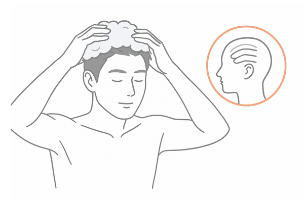 頭皮にやさしいシャンプーと指の腹で行う頭皮マッサージ手順イメージ