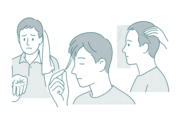 薄毛の初期症状イメージ|抜け毛増加・髪が細くなる・おでこが広く感じる