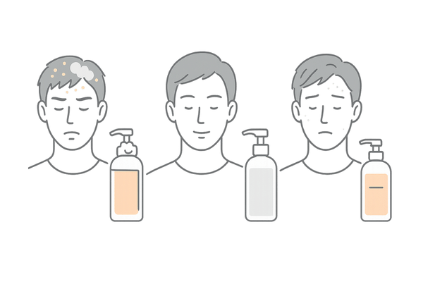 シャンプーの洗浄力と頭皮タイプ別の選び方イメージ（オイリー・乾燥・普通肌）