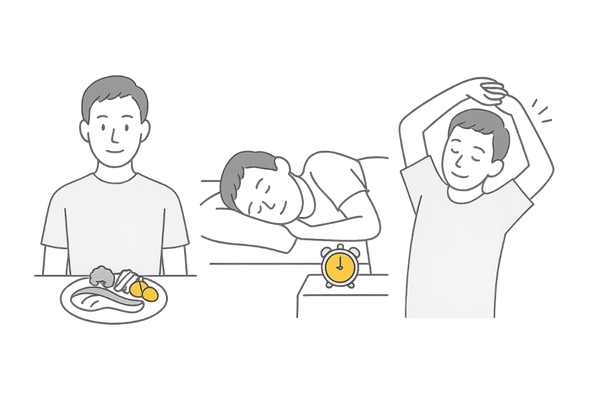 生活習慣と頭皮ケア（食事・睡眠・ストレス対策）が薄毛予防に与える影響イメージ