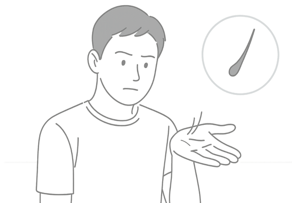 短い抜け毛を手に取って観察する男性のイメージ