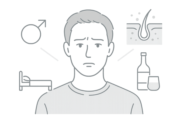 短い抜け毛を招く3つの要因（ホルモン・頭皮環境・生活習慣）のイメージ