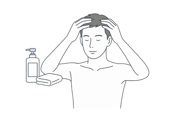 頭皮マッサージと正しいシャンプーで対策する男性のイメージ  