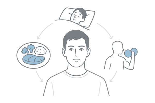 テストステロンと髪を守る食事・運動・睡眠バランスのイメージ