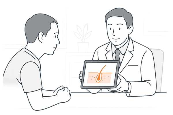 AGA専門クリニックでテストステロンと薄毛を相談する男性のイメージ