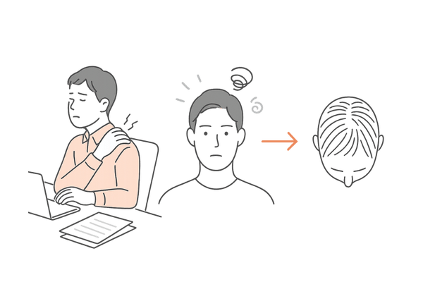 ホルモンバランスの乱れから髪が細くなるまでのメカニズム図
