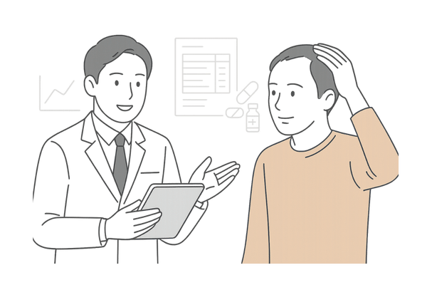 AGAクリニックでテストステロンやDHTを相談する男性のイメージ