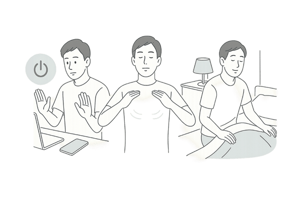 テストステロンと睡眠のための就寝前ルーティンを示す男性のライフスタイルイメージ