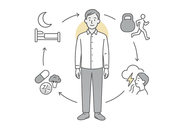 テストステロンと亜鉛バランスを整える睡眠・運動・ストレス管理の生活習慣イメージ