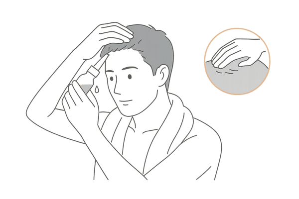 入浴後に女性ホルモン外用薬を頭皮に塗布する正しい使い方イメージ