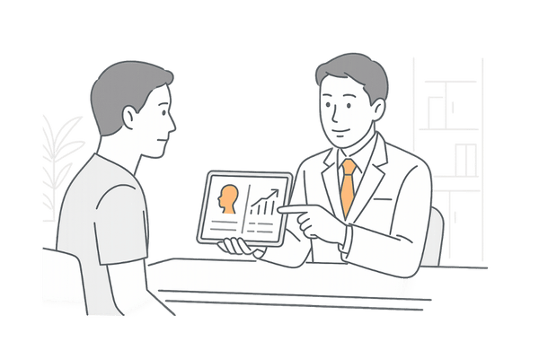 女性ホルモン外用治療について医師と相談し経過を確認する男性のイメージ