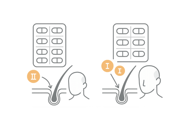 トーワフィナステリドとデュプロストの作用の違いを比較したイメージ図