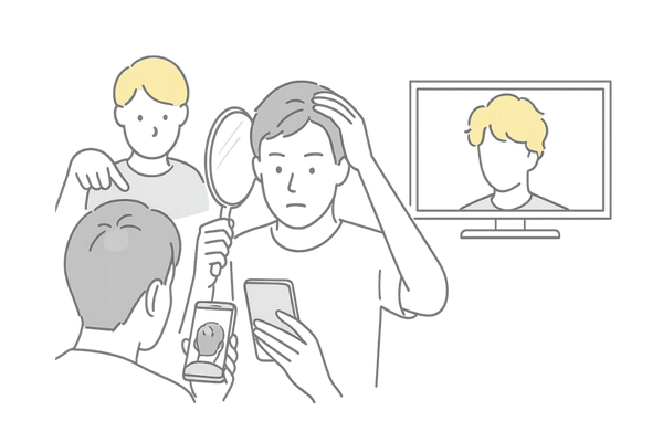 つむじはげに気づくきっかけと芸能人との比較イメージイラスト