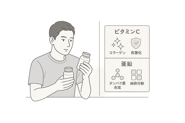 ビタミンCと亜鉛の働きを理解する男性のイメージ（育毛・頭皮ケア）