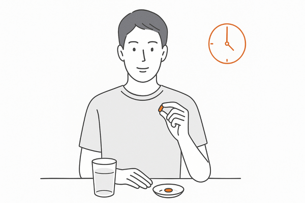 食後にビタミンCと亜鉛サプリをとる男性のタイミングイメージ