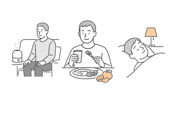 加湿器・食事・睡眠で冬の頭皮の乾燥と抜け毛を予防する生活習慣イメージ