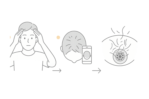 若ハゲのセルフチェック方法（生え際・頭頂部・抜け毛観察）図
