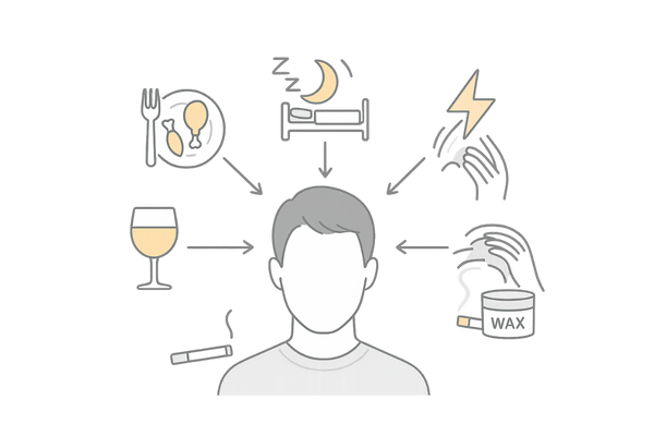 若ハゲを進行させる生活習慣リスク（食事・睡眠・ストレスなど）図