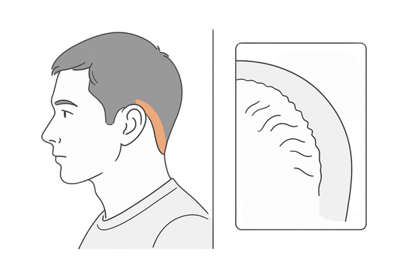 蛇行型円形脱毛症の典型的な「生え際に沿う帯状脱毛」のイメージ
