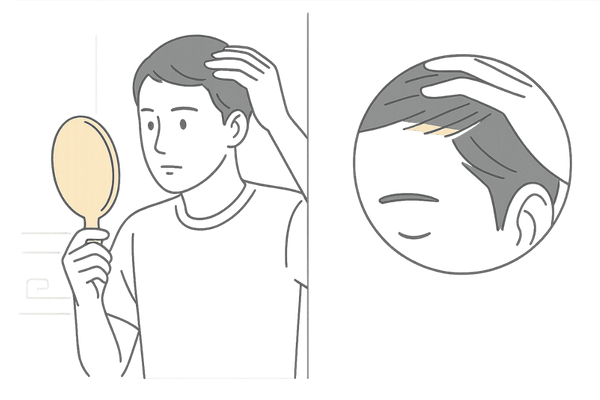 蛇行型円形脱毛症を見落とさないための生え際セルフチェックの様子