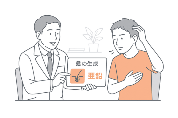 亜鉛とAGAの関係を説明する医師と男性のカウンセリングイメージ