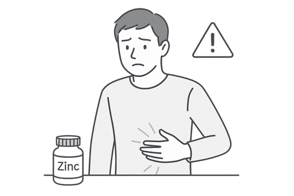 亜鉛の過剰摂取で胃腸の不調を感じる男性の注意喚起イメージ