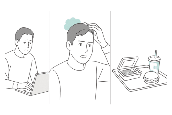 忙しい男性に多い亜鉛不足の生活パターンと症状イメージ