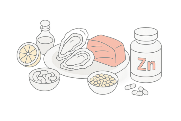 亜鉛を多く含む食品とサプリメントを組み合わせた摂取イメージ