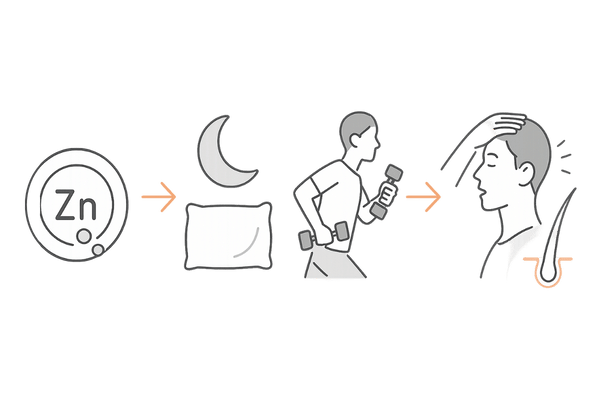 亜鉛×生活習慣で抜け毛予防を支える相乗フロー図