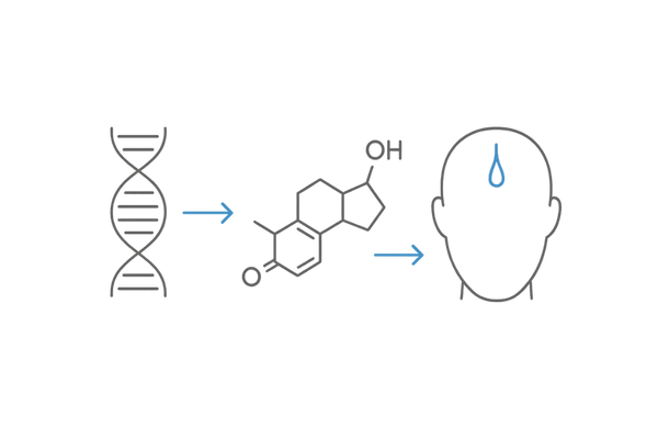 AGA 原因の全体像：遺伝 × 男性ホルモンの相互作用 図解（男性向け）