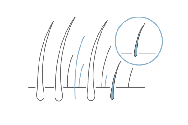 細く短い抜け毛の増加（正常毛との比較拡大図）