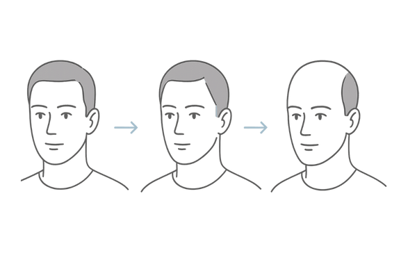 生え際の後退（M字型）の進行イメージ