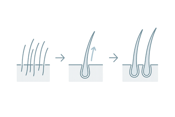 初期脱毛から発毛までの変化（1〜6か月のイメージ・高濃度ミノキシジル外用）