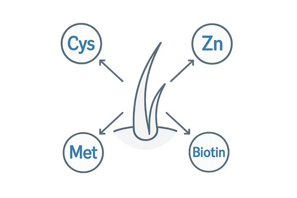 髪の栄養を支える主要成分の放射状イメージ
