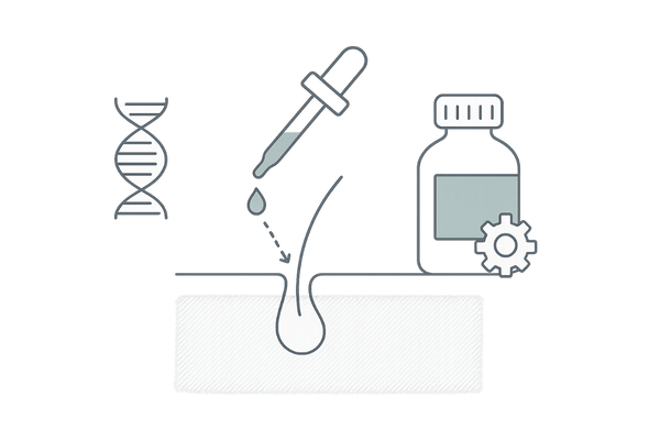 遺伝子検査に基づくパーソナライズ育毛（DNA＋処方の模式図）