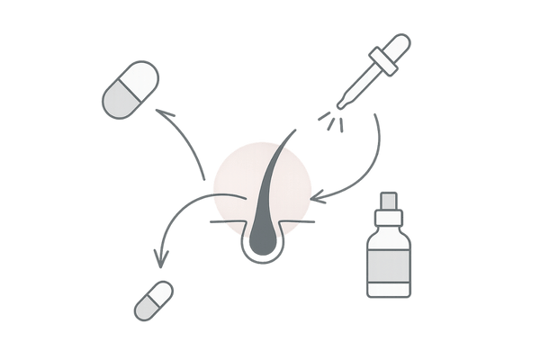 AGA併用療法の相乗効果イメージ|内服+外用+注入/光の組み合わせ