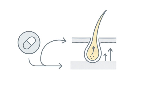 ミノキシジル内服の全体作用イメージ｜血流改善と毛母細胞活性化