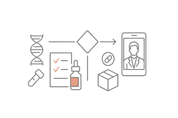 遺伝子検査ベースか医薬品ベースか｜2つのアプローチ分岐図（パーソナライズ vs オンライン診療）