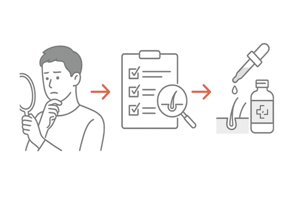 市販発毛剤は誰に向く?適応判断フロー|AGA原因ならミノキシジル5%が有効