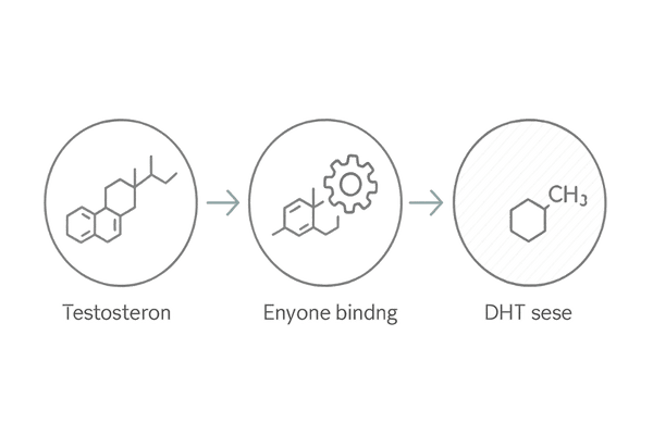 DHT産生の抑制プロセス(3ステップの抽象図)