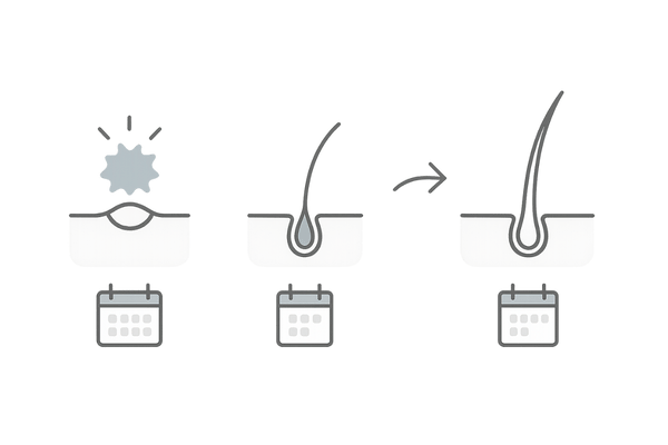 FUE術後の経過タイムライン(赤み→かさぶた→初期脱毛→発毛)