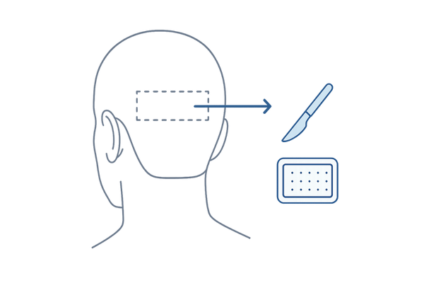 FUTドナーストリップ採取の概念図（後頭部からの帯状採取）